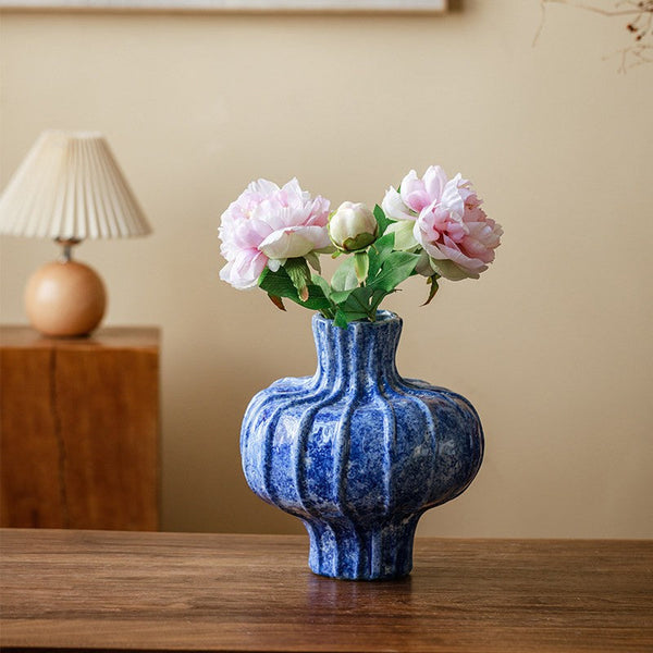 Handmade Water Holding Flower Vases, Centerpiece on Dining Table, Blue Ceramic Bud Vases, Tall Flower Vases on Table, Modern Pottery Flower Vases-artworkcanvas