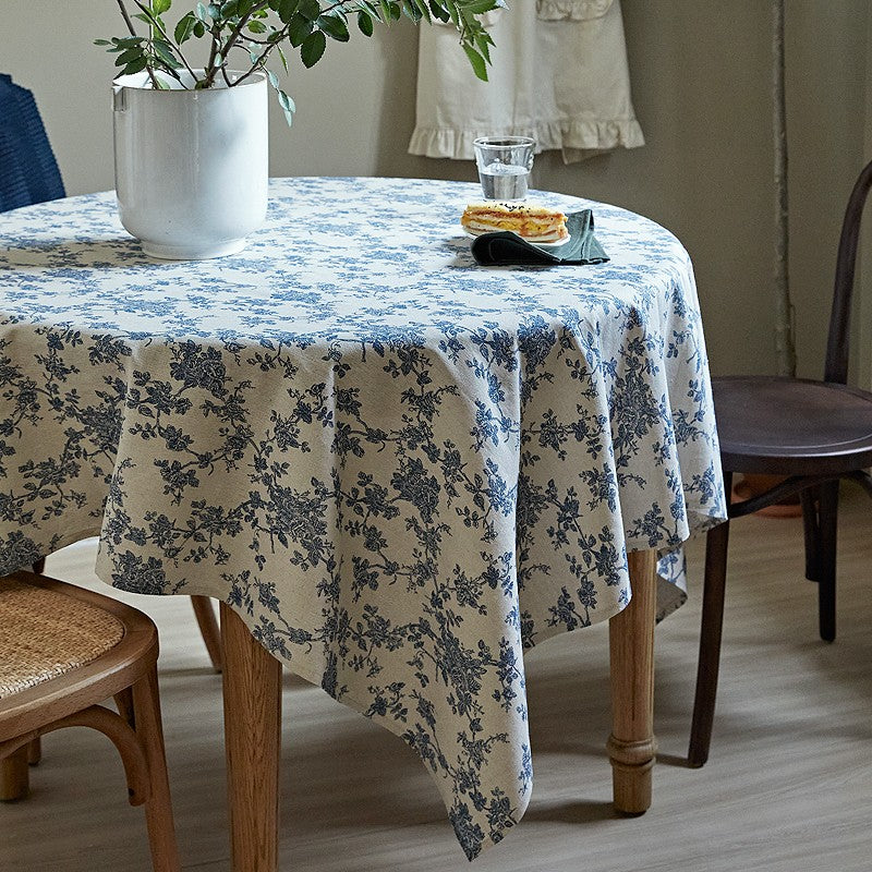 Vintage Rectangle Tablecloth for Dining Room Table, French Flower Pattern Tablecloth for Round Table, Rustic Farmhouse Table Cover for Kitchen-artworkcanvas