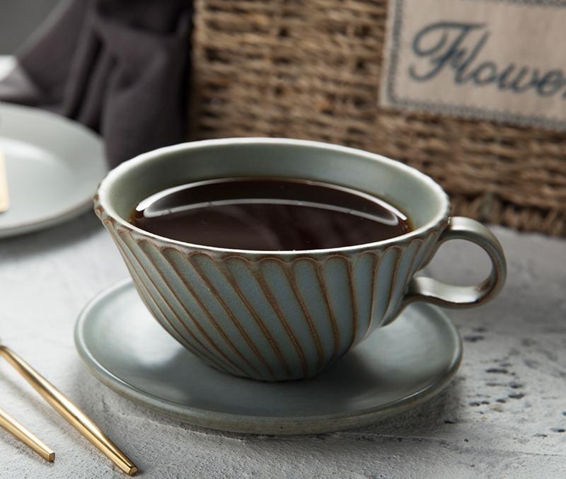 Cappuccino Coffee Mug, Blue Pottery Coffee Cups, Breakfast Milk Cup, Latte Coffee Cup, Ceramic Coffee Cup, Coffee Cup and Saucer Set-artworkcanvas