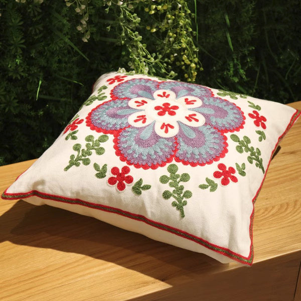 Flower Decorative Pillows for Couch, Sofa Decorative Pillows, Embroider Flower Cotton Pillow Covers, Farmhouse Decorative Throw Pillows-artworkcanvas