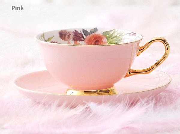 Royal Porcelain Tea Cup Saucer Set, Elegant Flower Pattern Ceramic Coffee Cups, Beautiful British Tea Cups, Unique Traditional Afternoon Tea Cup and Saucer in Gift Box-artworkcanvas
