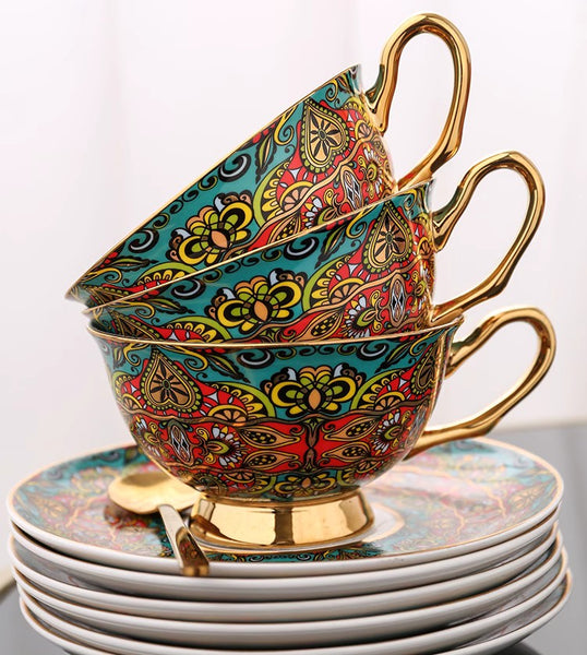 Royal Porcelain Tea Cup Saucer Set, Elegant British Ceramic Coffee Cups, Unique British Tea Cup and Saucer in Gift Box-artworkcanvas