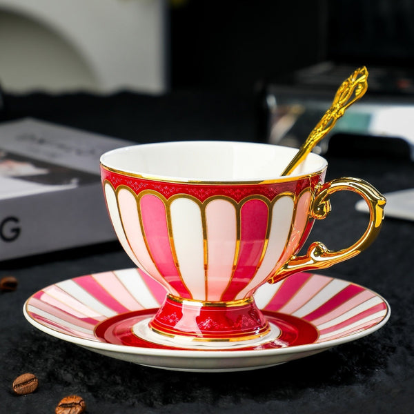 Beautiful British Tea Cup with Saucer, 8 oz Creative Porcelain Tea Cup and Saucer Set of 2 Cups, Elegant Ceramic Coffee Cups, Unique Tea Cup and Saucer in Gift Box as Birthday Gift-artworkcanvas