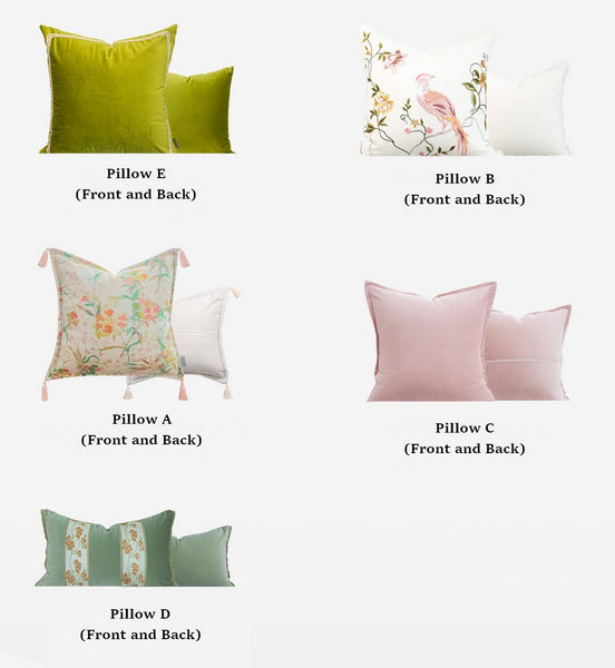 Living Room Decorative Pillows, Modern Decorative Cushions, Decorative Pillows for Bed, Decorative Pillow Arrangement Ideas for Interior Design, Embroidered Floral Bird Pattern Pillow Covers-artworkcanvas