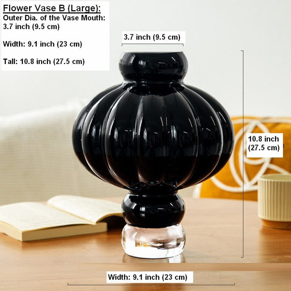 Unique Contemporary Vases for Modern Home Decor, Black Glass Bud Vases, Handmade Liuli Vases, Centerpiece Vases on Table, Black Glaze Vase-artworkcanvas