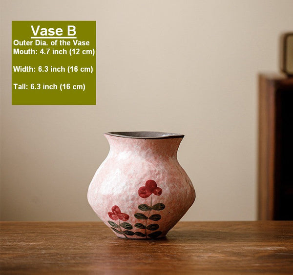 Handmade Water Holding Flower Vases, Rustic Pottery Flower Vases, Small Flower Vases on Table, Pink Bud Vases-artworkcanvas