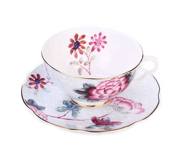 Elegant Ceramic Coffee Cups, Creative Porcelain Tea Cup Saucer Set, Unique Porcelain Cup and Saucer, Beautiful British Flower Tea Cups-artworkcanvas