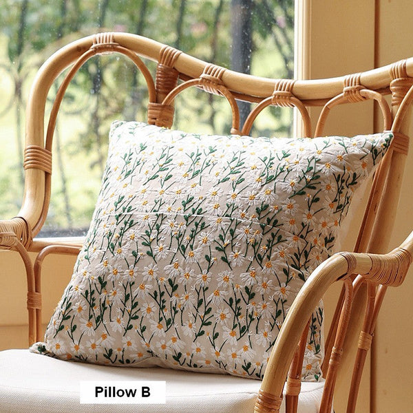 Farmhouse Decorative Pillows for Sofa, Embroider Flower Cotton Pillow Covers, Spring Flower Decorative Pillows for Bedroom, Decorative Pillows for Couch-artworkcanvas