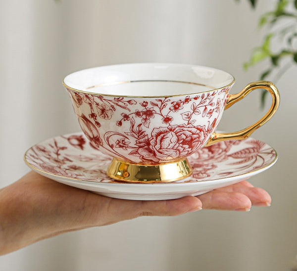 Creative Porcelain Tea Cup Saucer Set, Beautiful British Tea Cups, Elegant Flower Ceramic Cups, Unique Royal Coffee Cup and Saucer-artworkcanvas