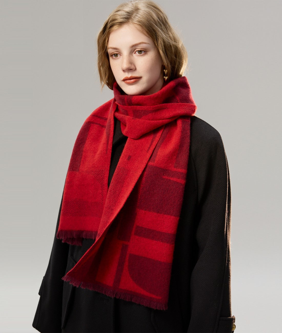 Modern Wool Scarf for Women, Casual Scarf for Women, Fashion Designer Scarf, Cold Weather Scarf, Red Winter Scarf, Soft Cashmere Scarf for Women-artworkcanvas