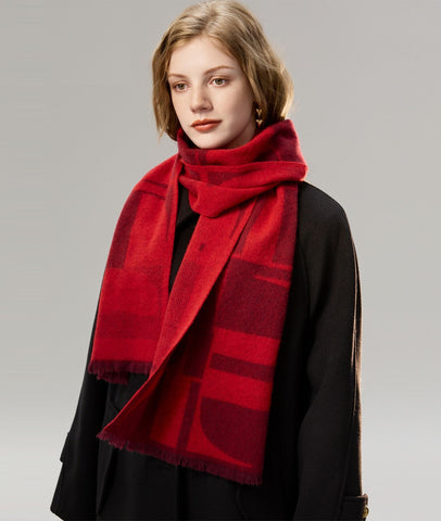 Modern Wool Scarf for Women, Casual Scarf for Women, Fashion Designer Scarf, Cold Weather Scarf, Red Winter Scarf, Soft Cashmere Scarf for Women-artworkcanvas