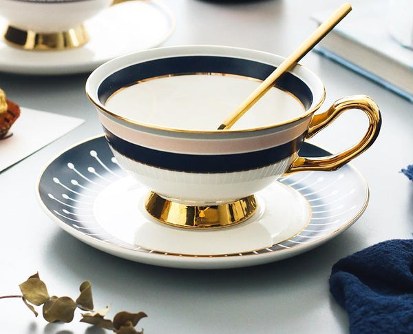 Porcelain Coffee Cups, Latte Coffee Cups, British Tea Cups, Tea Cup and Saucer, Coffee Cups with Gold Trim and Gift Box-artworkcanvas