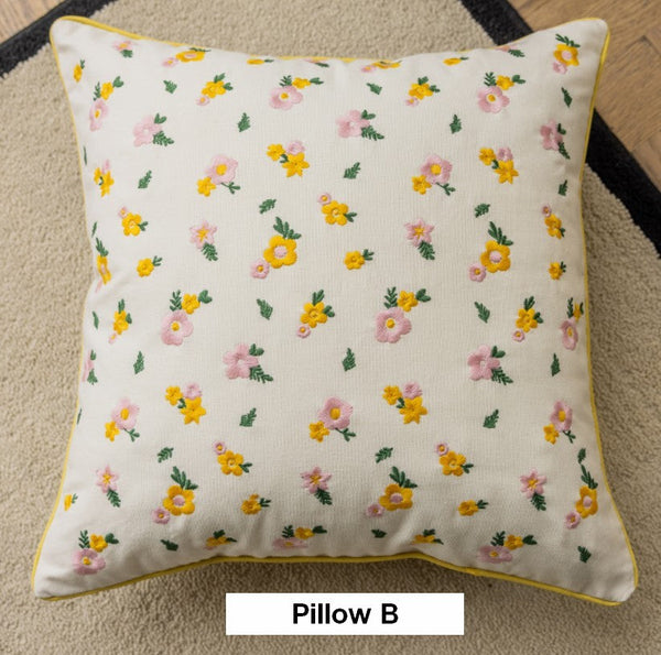 Embroider Flower Cotton Pillow Covers, Spring Flower Decorative Pillows for Dining Room, Decorative Pillows for Sofa, Farmhouse Decorative Pillows for Couch-artworkcanvas