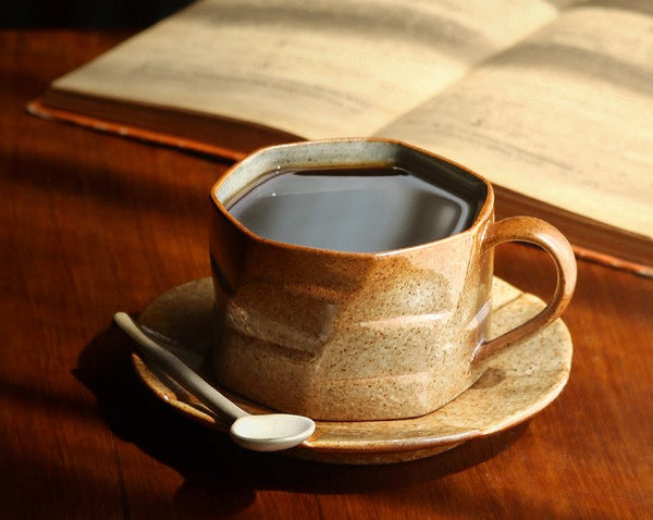 Modern Handmade Pottery Coffee Cup, 8 oz Ceramic Coffee Cup with Saucer, Unique Tea Cup and Saucer, Tea Cup Set for Traditional Afternoon Tea-artworkcanvas