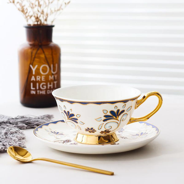 British Tea Cups, Porcelain Coffee Cups, Tea Cup and Saucer, Coffee Cups with Gold Trim and Gift Box, Latte Coffee Cups-artworkcanvas