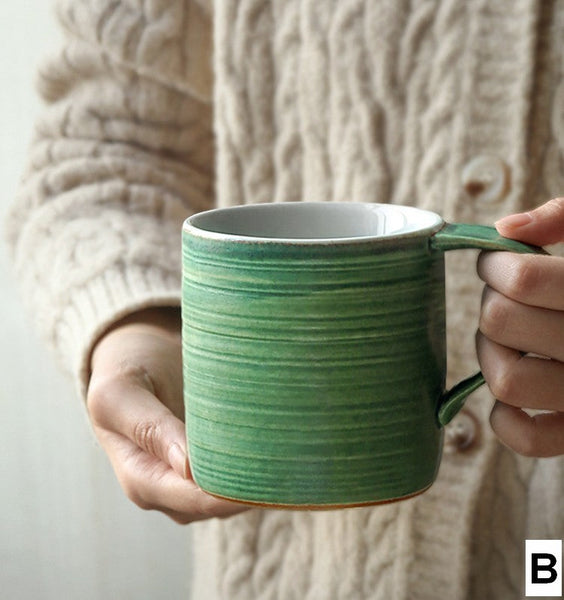 Blue Green Black Ceramic Coffee Mugs, Creative Handmade Coffee Mugs, Large Modern Handmade Pottery Coffee Cup, Large Capacity Coffee Mugs-artworkcanvas
