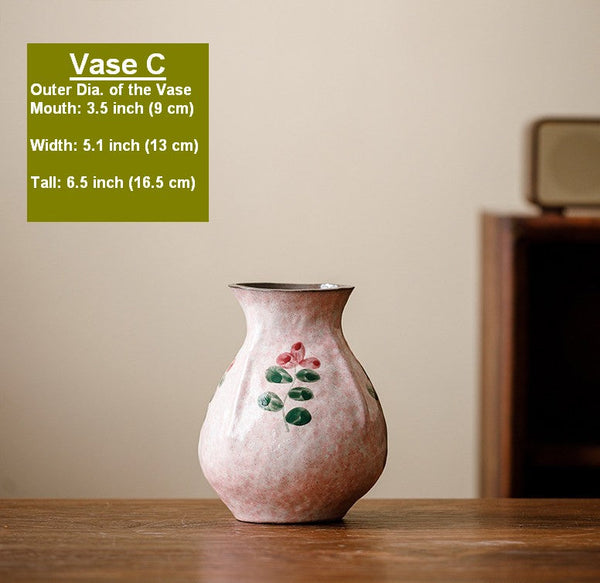 Rustic Pottery Flower Vases, Small Flower Vases on Table, Pink Bud Vases, Handmade Water Holding Flower Vases-artworkcanvas