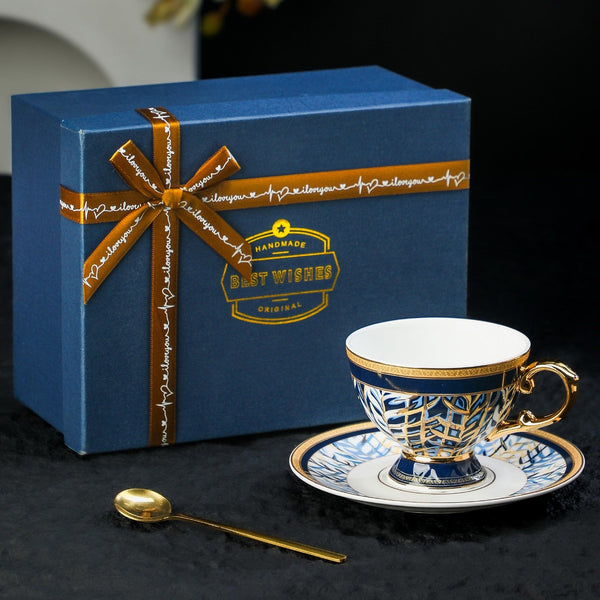 Porcelain Tea Cup and Saucer Set, British Royal Tea Cup and Saucer in Gift Box, 8 Ounce Ceramic Coffee Cups, British Tea Cup set-artworkcanvas
