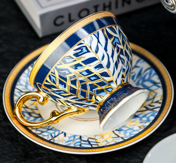 Beautiful British Tea Cup with Saucer, 8 Ounce Elegant Ceramic Coffee Cups, Creative Porcelain Tea Cup Saucer Set of 2 Cups, Tea Cup and Saucer in Gift Box as Birthday Gift-artworkcanvas