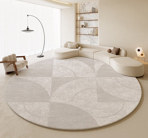 Circular Modern Rugs for Living Room, Grey Round Rugs for Bedroom, Round Carpets under Coffee Table, Contemporary Round Rugs for Dining Room-artworkcanvas