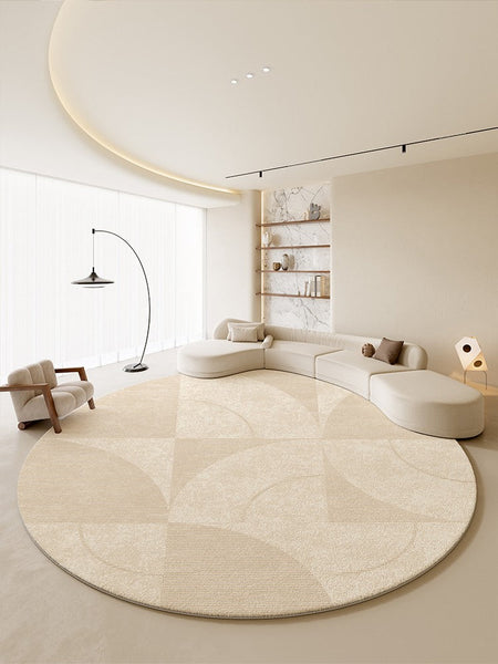 Contemporary Modern Rugs for Bedroom, Abstract Geometric Round Rugs under Sofa, Cream Color Rugs under Coffee Table, Dining Room Modern Rugs-artworkcanvas