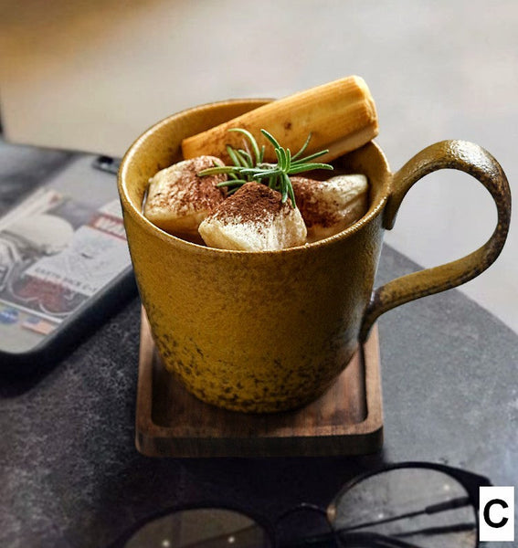 Modern Handmade Pottery Coffee Cup, Creative Brown Green Blue Ceramic Coffee Mugs, Large Unique Tea Cup, Large Capacity Coffee Cups-artworkcanvas