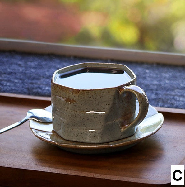 Unique Tea Cup and Saucer, Modern Handmade Pottery Coffee Cup, Creative Ceramic Coffee Cup with Saucer, Tea Cup Set for Afternoon Tea-artworkcanvas