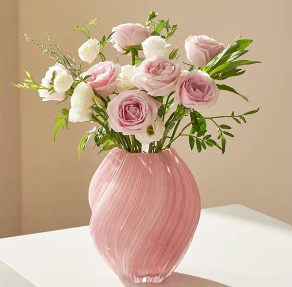 Modern Vases for Living Room, Unique Decorative Glass Vase, Centerpiece Vases on Table, Handmade Contemporary Glass Vases, Mid Century Pink Vases for Flowers-artworkcanvas
