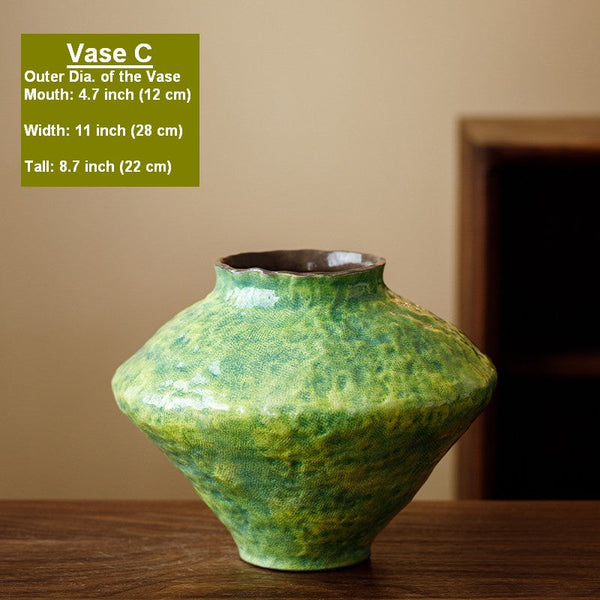 Centerpiece on Dining Table, Modern Pottery Flower Vases, Handmade Water Holding Flower Vases, Pottery Bud Vases, Large Green Flower Vases on Table-artworkcanvas