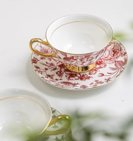 Creative Porcelain Tea Cup Saucer Set, Beautiful British Tea Cups, Elegant Flower Ceramic Cups, Unique Royal Coffee Cup and Saucer-artworkcanvas