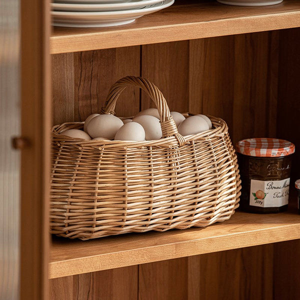 Hand-woven Wicker Storage Basket, Small Picnic Storage Basket with Handle, Willow Weaving Baskets for Vegetable, Natural Fruit Basket, Kitchen Storage Baskets-artworkcanvas