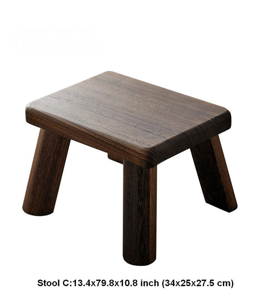 Dining Table Stool, Shoe-changing Stool, Solid Wood low Stool, Paulownia Wood Stool, Children's Wooden Stool, Sofa Stool-artworkcanvas