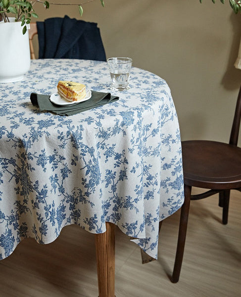 Vintage Rectangle Tablecloth for Dining Room Table, French Flower Pattern Tablecloth for Round Table, Rustic Farmhouse Table Cover for Kitchen-artworkcanvas