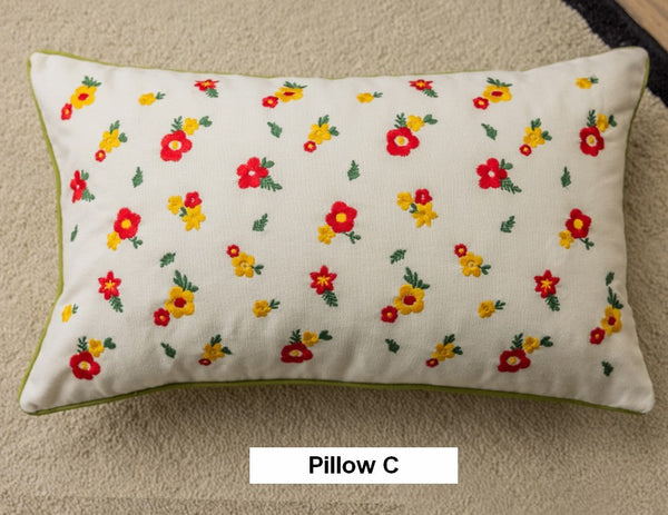 Embroider Flower Cotton Pillow Covers, Spring Flower Decorative Pillows for Dining Room, Decorative Pillows for Sofa, Farmhouse Decorative Pillows for Couch-artworkcanvas