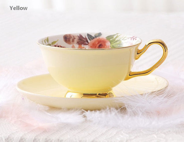 Royal Porcelain Tea Cup Saucer Set, Elegant Flower Pattern Ceramic Coffee Cups, Beautiful British Tea Cups, Unique Traditional Afternoon Tea Cup and Saucer in Gift Box-artworkcanvas
