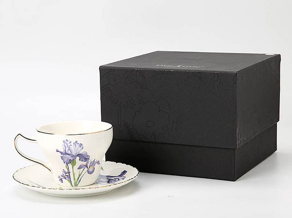 Beautiful Porcelain Tea Cup Saucer Set, Iris Flower British Tea Cups, Traditional English Tea Cup and Saucer, Unique Ceramic Coffee Cups in Gift Box-artworkcanvas