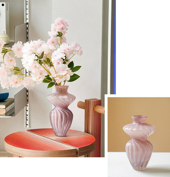 Modern Vases for Living Room, Mid Century Pink Vases for Flowers, Handmade Contemporary Glass Vases, Unique Decorative Glass Vase, Centerpiece Vases on Table-artworkcanvas