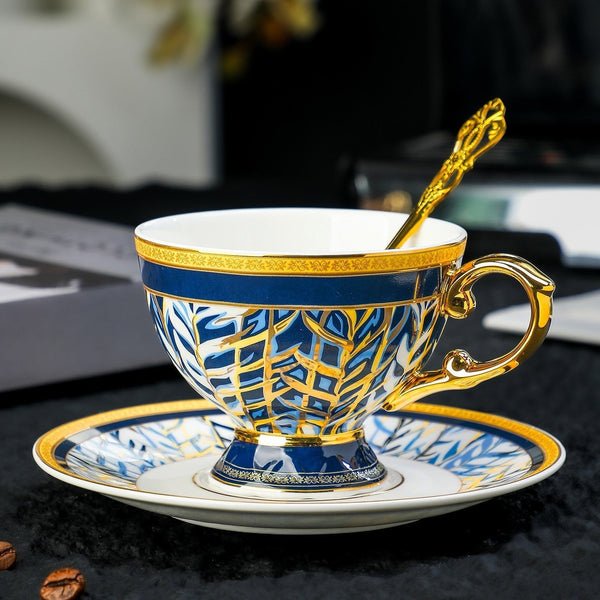 Beautiful British Tea Cup with Saucer, 8 Ounce Elegant Ceramic Coffee Cups, Creative Porcelain Tea Cup Saucer Set of 2 Cups, Tea Cup and Saucer in Gift Box as Birthday Gift-artworkcanvas