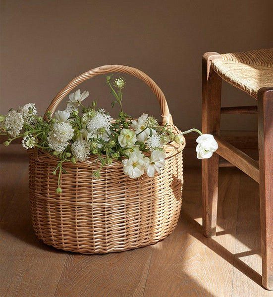 Hand-woven Wicker Storage Basket, Natural Fruit Basket, Storage Basket for Kitchen, Picnic Storage Basket with Handle, Willow Weaving Storage Basket for Shelves-artworkcanvas