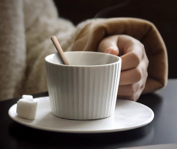 Unique White Tea Cup, Modern Handmade Pottery Coffee Cup, Creative White Ceramic Coffee Cup with Saucer, White Tea Cup for Afternoon Tea-artworkcanvas