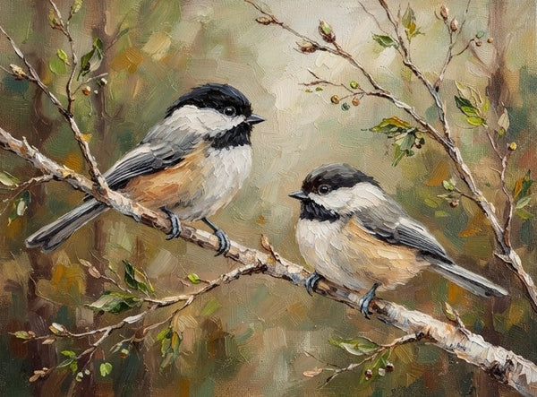 Chickadee Birds Painting, Hand Painted Canvas Art, Love Bird Couple Painting, Small Canvas Paintings, Original Oil Paintings on Canvas, Original Oil Paintings