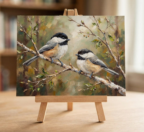 Chickadee Birds Painting, Hand Painted Canvas Art, Love Bird Couple Painting, Small Canvas Paintings, Original Oil Paintings on Canvas, Original Oil Paintings