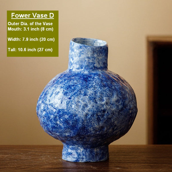 Modern Pottery Flower Vases, Handmade Water Holding Flower Vases, Centerpiece on Dining Table, Blue Pottery Bud Vases, Large Flower Vases on Table-artworkcanvas