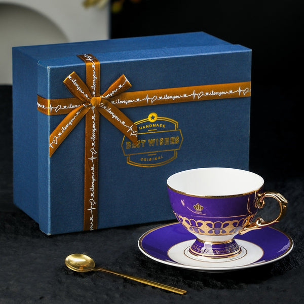 Royal Tea Cup and Saucer in Gift Box, Porcelain Tea Cup Saucer Set, 8 Ounce Ceramic Coffee Cups, British Tea Cup set-artworkcanvas