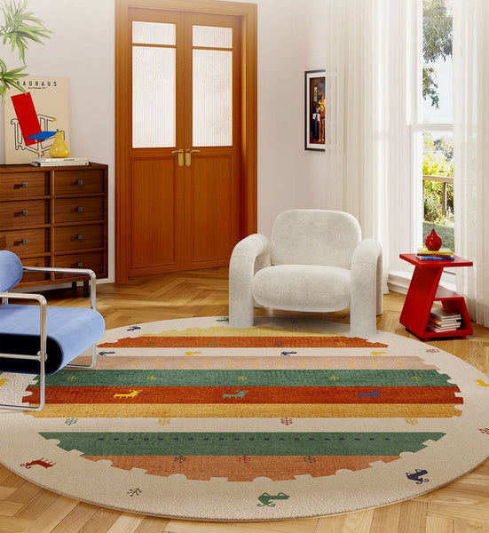 Modern Rugs for Children's Room, Geometric Modern Rug Ideas for Living Room, Circular Modern Rugs for Bathroom, Abstract Contemporary Round Rugs for Dining Room-artworkcanvas