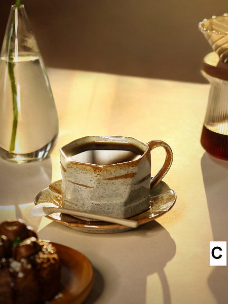 Modern Handmade Pottery Coffee Cup, Creative Ceramic Coffee Cup with Saucer, Unique Tea Cup and Saucer, Tea Cup Set for Afternoon Tea-artworkcanvas