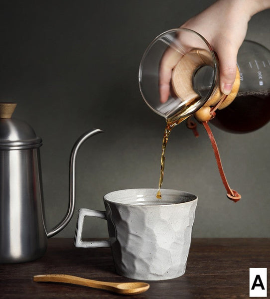 Modern Handmade Pottery Coffee Cup, Creative Brown White Black Blue Ceramic Coffee Mugs, Large Unique Tea Cup, Large Capacity Coffee Cups-artworkcanvas
