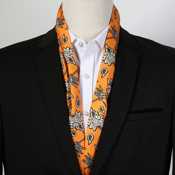 Casual Silk Scarf Men, Lightweight Short Silk Scarf, Mens Dress Silk Scarf, Short Silk Ascot Men, Silk Scarf For Blazer, Mens Summer Silk Scarf-artworkcanvas
