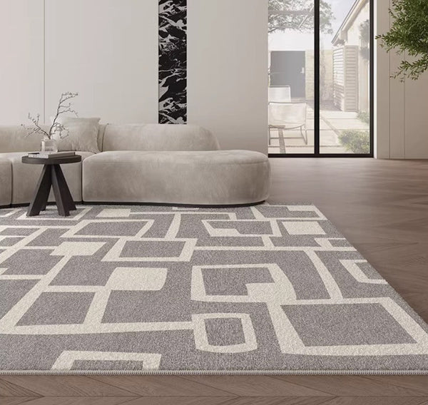 Large Geometric Rugs, Contemporary Area Rugs for Dining Room, Modern Rugs for Living Room, Gray Modern Rugs for Bedroom-artworkcanvas