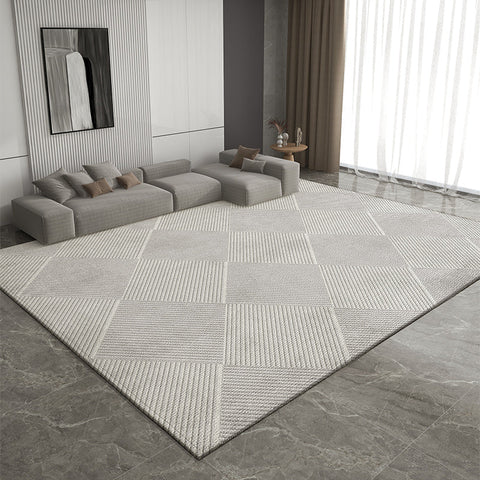 Gray Contemporary Modern Rugs for Living Room, Extra Large Modern Rugs for Bedroom, Geometric Modern Rug Placement Ideas for Dining Room-artworkcanvas
